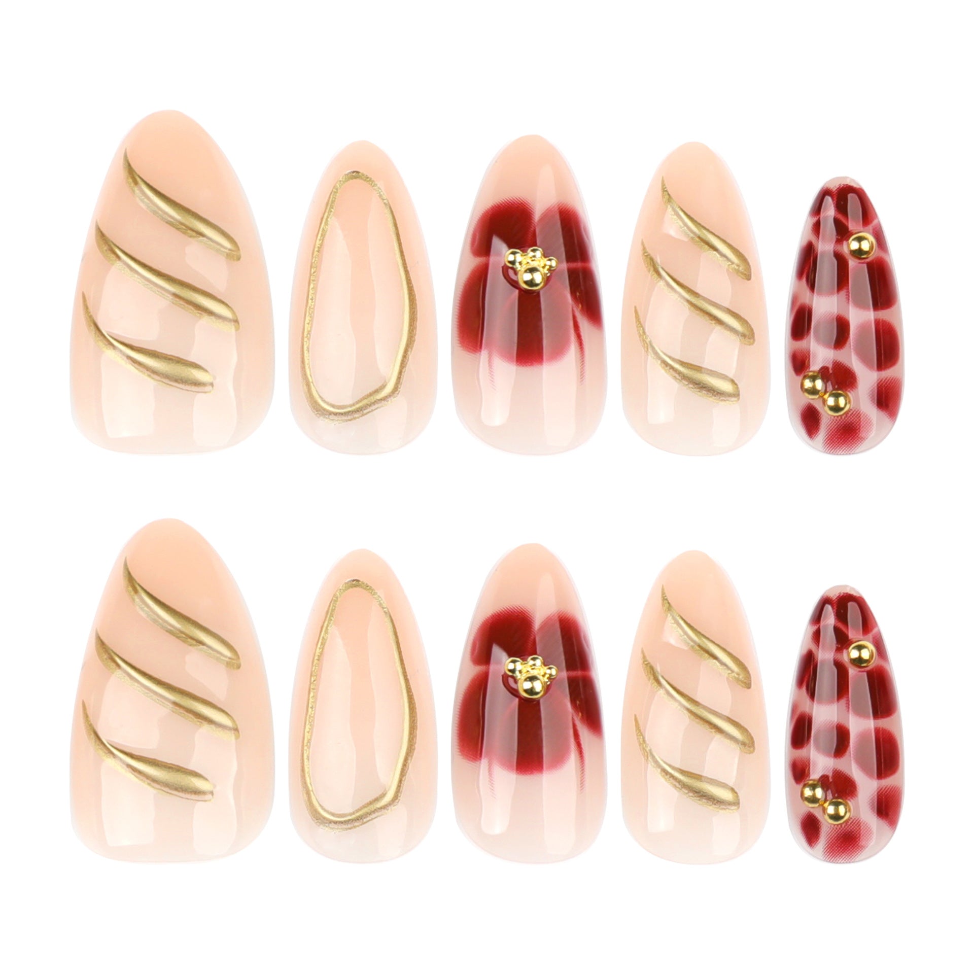 Short almond 3D three-dimensional press-on nails