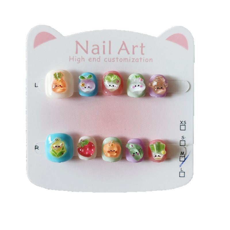 365nails：「可愛蔬菜花園」—短款寬版手工製兒童穿戴甲