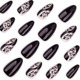 Autumn and winter leopard print splicing wearing armor simple black solid color autumn manicure fake nails fake nails｜365nails