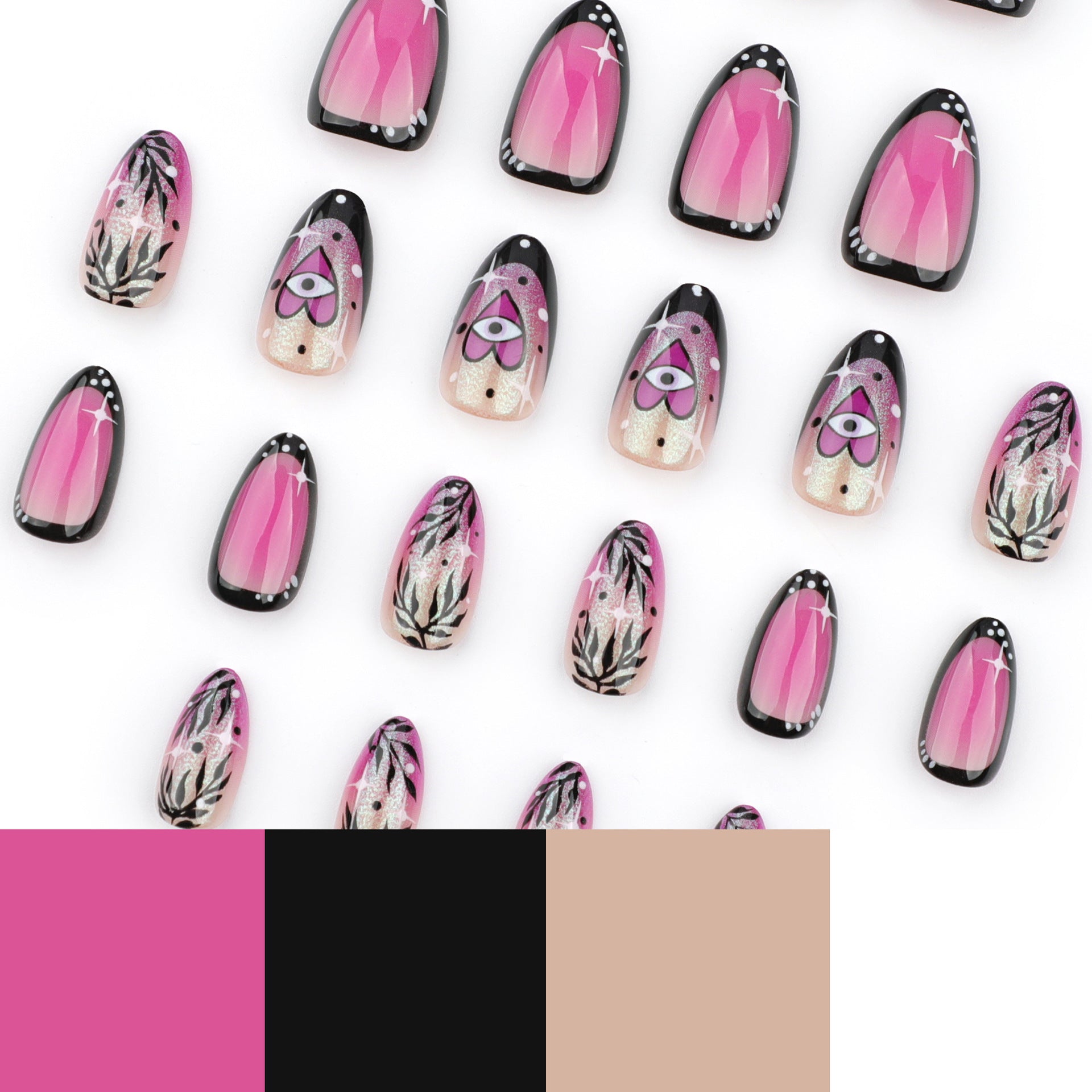 Uñas postizas francesas cortas con purpurina y forma de almendra difuminadas | 365nails