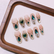 365nails-翡翠皇家：「復古寶石」— 長款 杏仁形 手工製 甲片