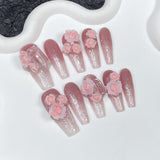 Uñas postizas hechas a mano con efecto ojo de gato, con grabado, con un bonito destello, con un taladro apilado largo | 365nails