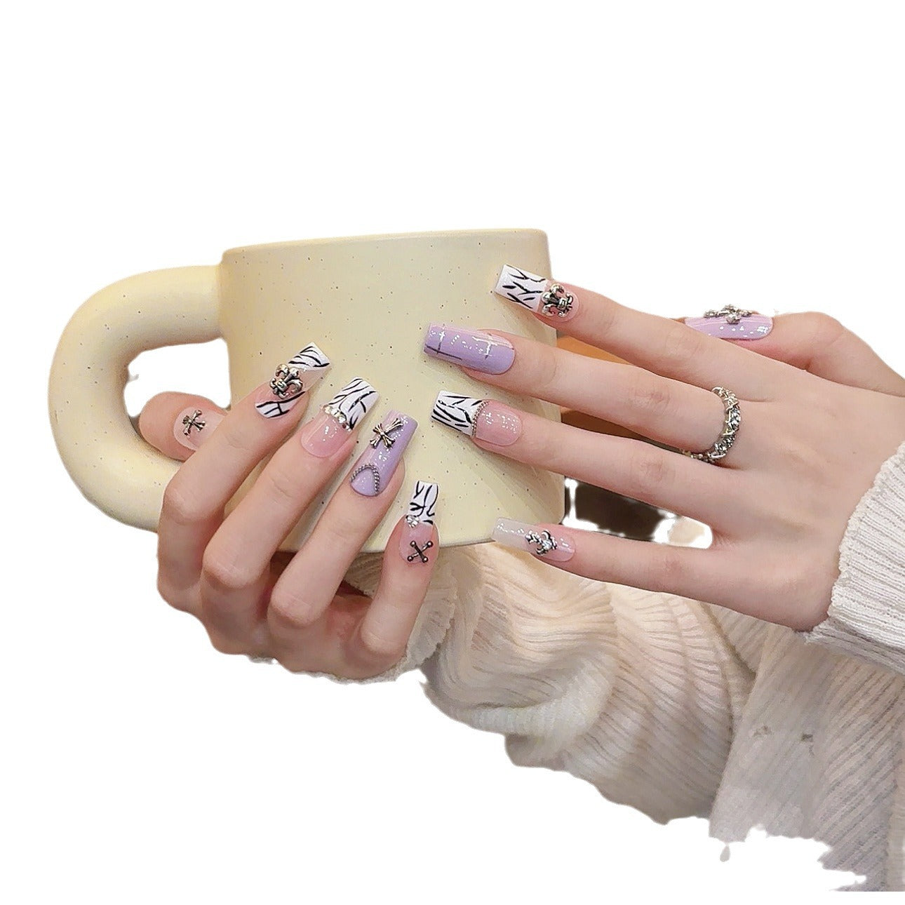 Europa e Estados Unidos usam unhas, unhas de liga de vento de alta qualidade, doces e descoladas, com padrão de zebra e chamas | 365nails