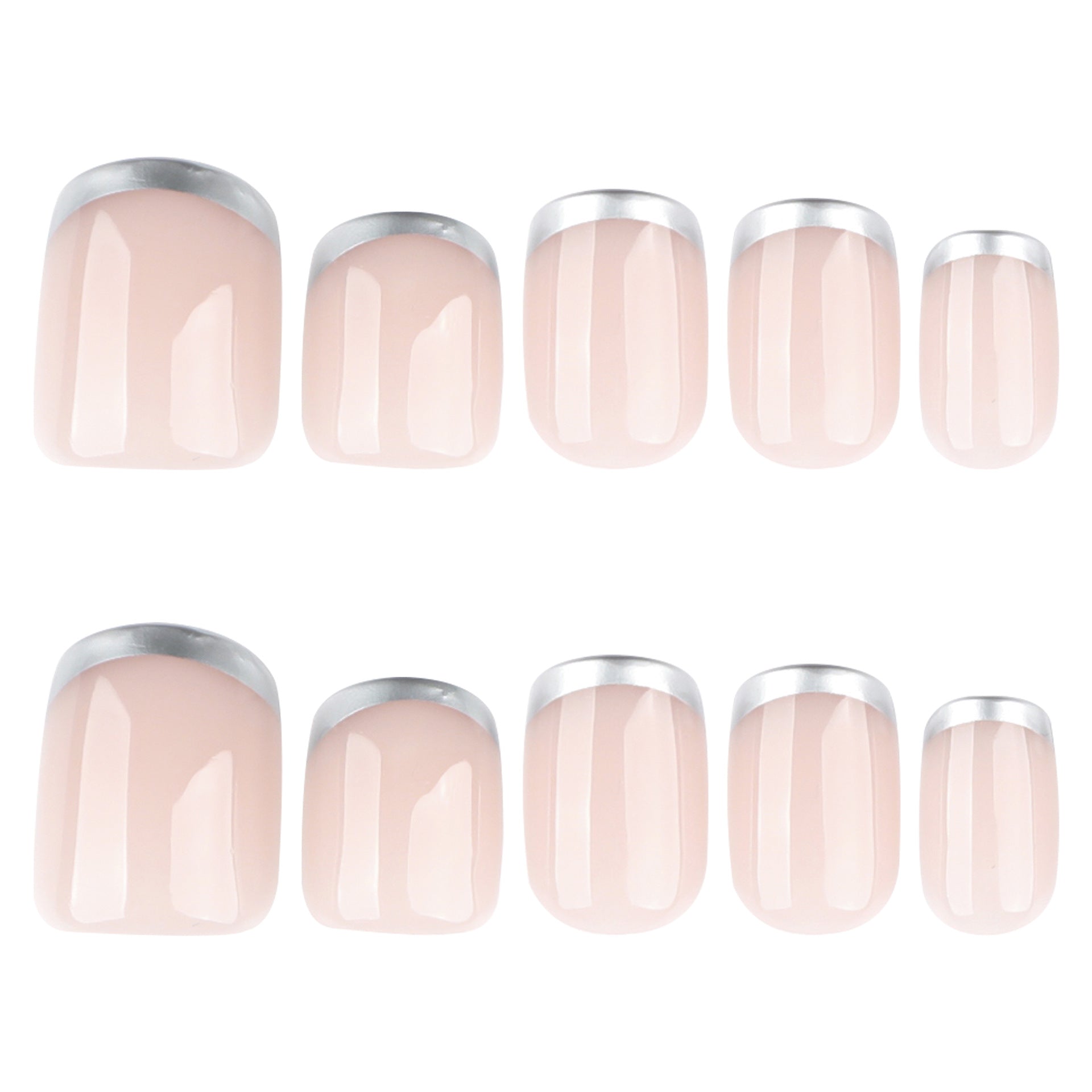 Simple silver French short square press-on nails