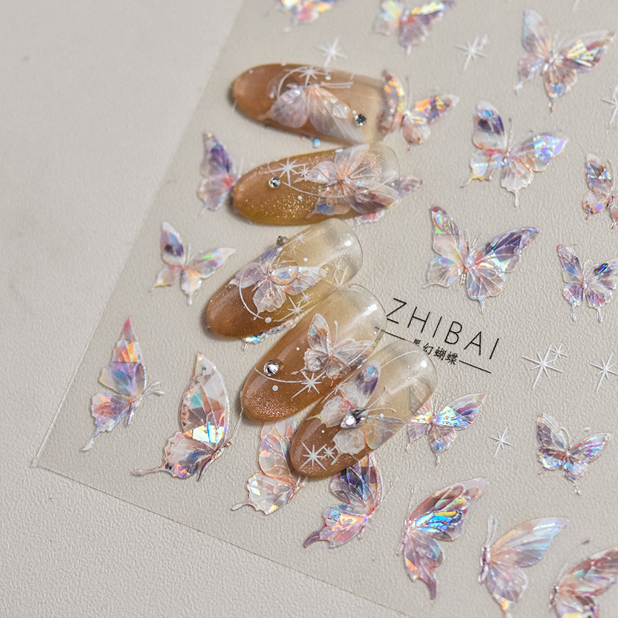 Holographic Star Butterfly: "Luminous Crystal Flutter" – 5D Embossed Nail Sticker