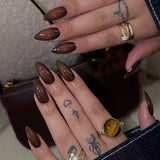 Fall and winter hot-selling black brown smudged wearable nails nail pieces manicure nail pieces almond nails
