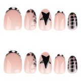 Black White Star Nails with Chic Animal Print Details