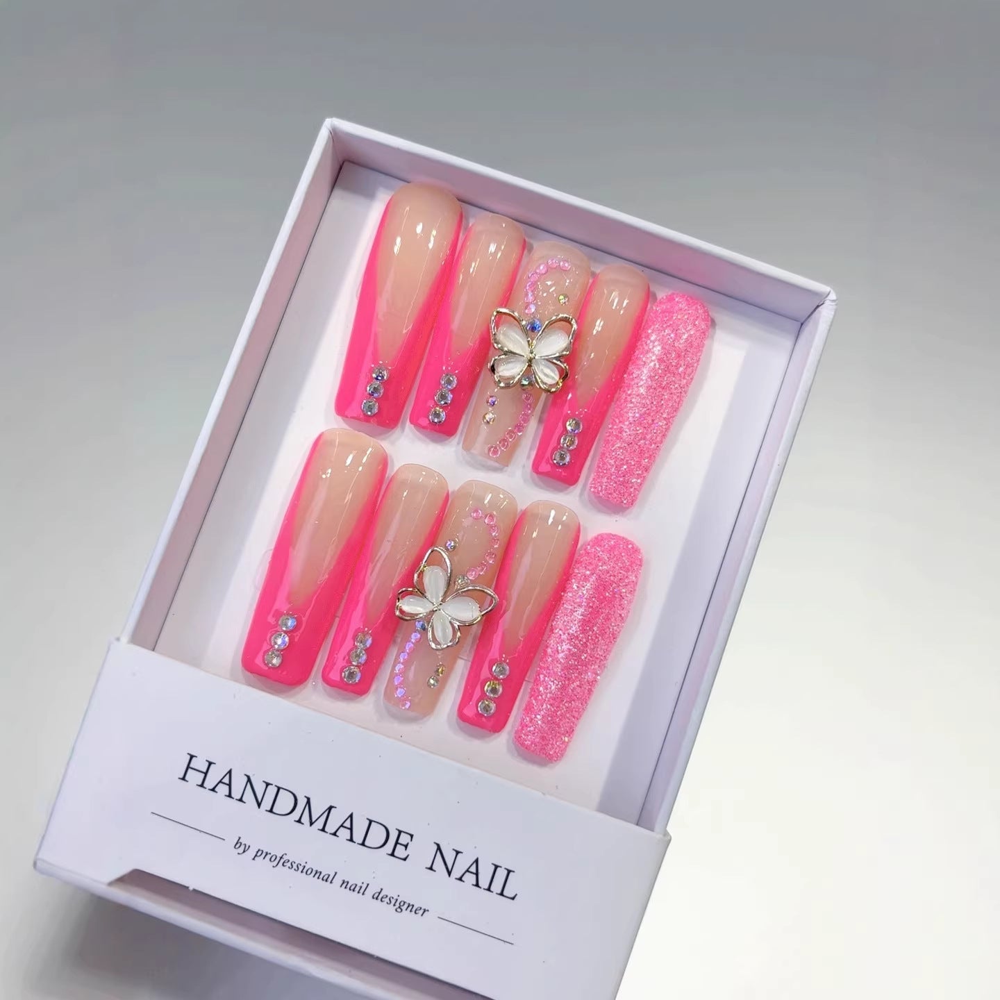 Barbie Glow: "Butterfly Blush" – Extra Long Square Press-On Nails