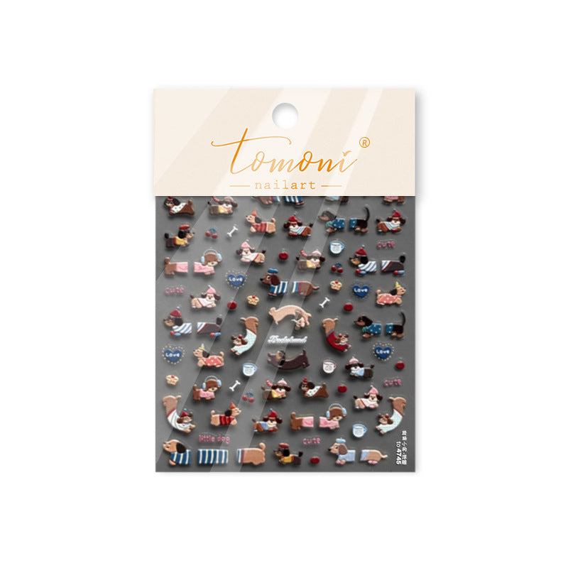 3D Embossed Dachshund Nail Stickers – Cute Puppy Paw Print Set