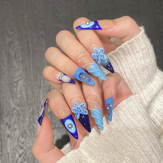 Ocean pure hand-carved three-dimensional relief handmade nails pure hand-painted new finished product | 365nails