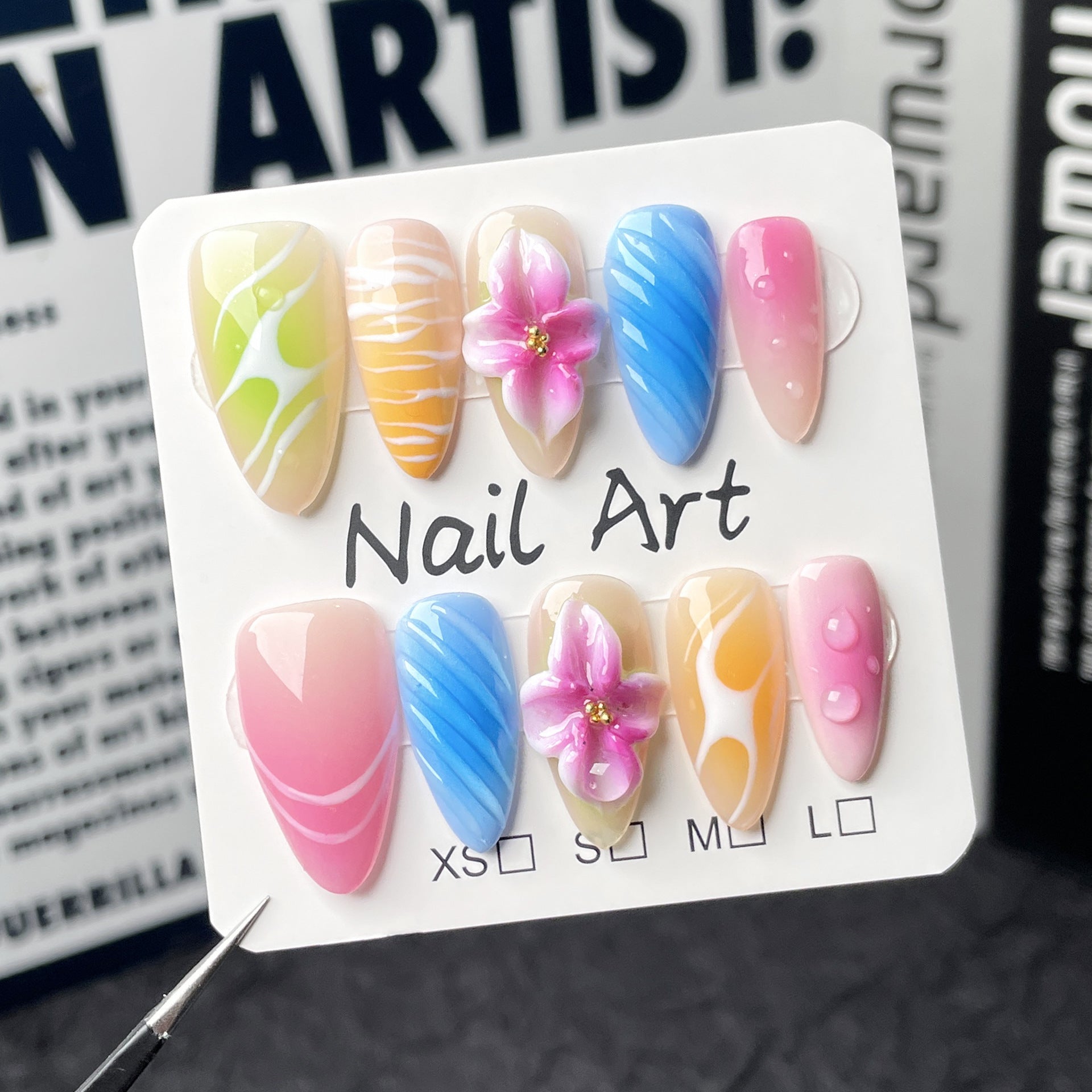 Uñas postizas hechas a mano, talladas en 3D, pintadas a mano, con rubor, originales, de alta calidad, 365nails