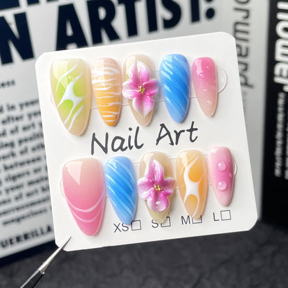 Handemade press on nails  3D Three-dimensional Carving Hand-painted Blush Nail Original Real Shot High-quality Nail Art Sticker｜365nails