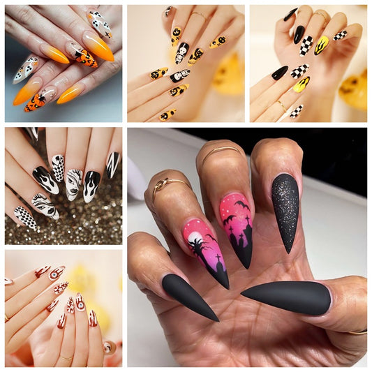 Halloween pointed nail collection press on nail nail patch nail piece fake nail wear nail art finished product｜365nails