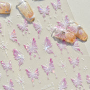 粉色全息蝴蝶指甲貼 – 5D 立體壓花 夢幻仙子套組