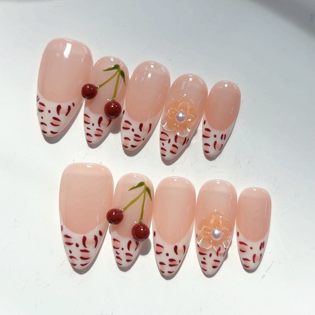 365nails-櫻花：「果香花卉」 – 杏仁形 手工製 3D 雕刻 穿戴甲