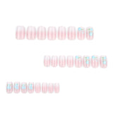 Fresh blue flowers pink and white gradual change simple short square press-on nails