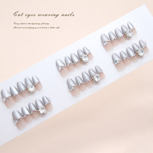 Nail Tips  Prefabricated Nail Three-dimensional Corrugated cat eye French Pearl Burst Cool Girl ins Style Nail Art 30 Pieces｜365nails