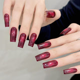 Glossy Wine Red Cat Eye Press On Nails
