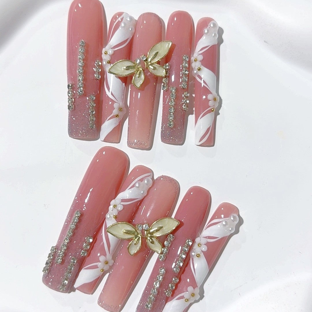 Elegant Butterfly Crystal Ombre Press On Nails