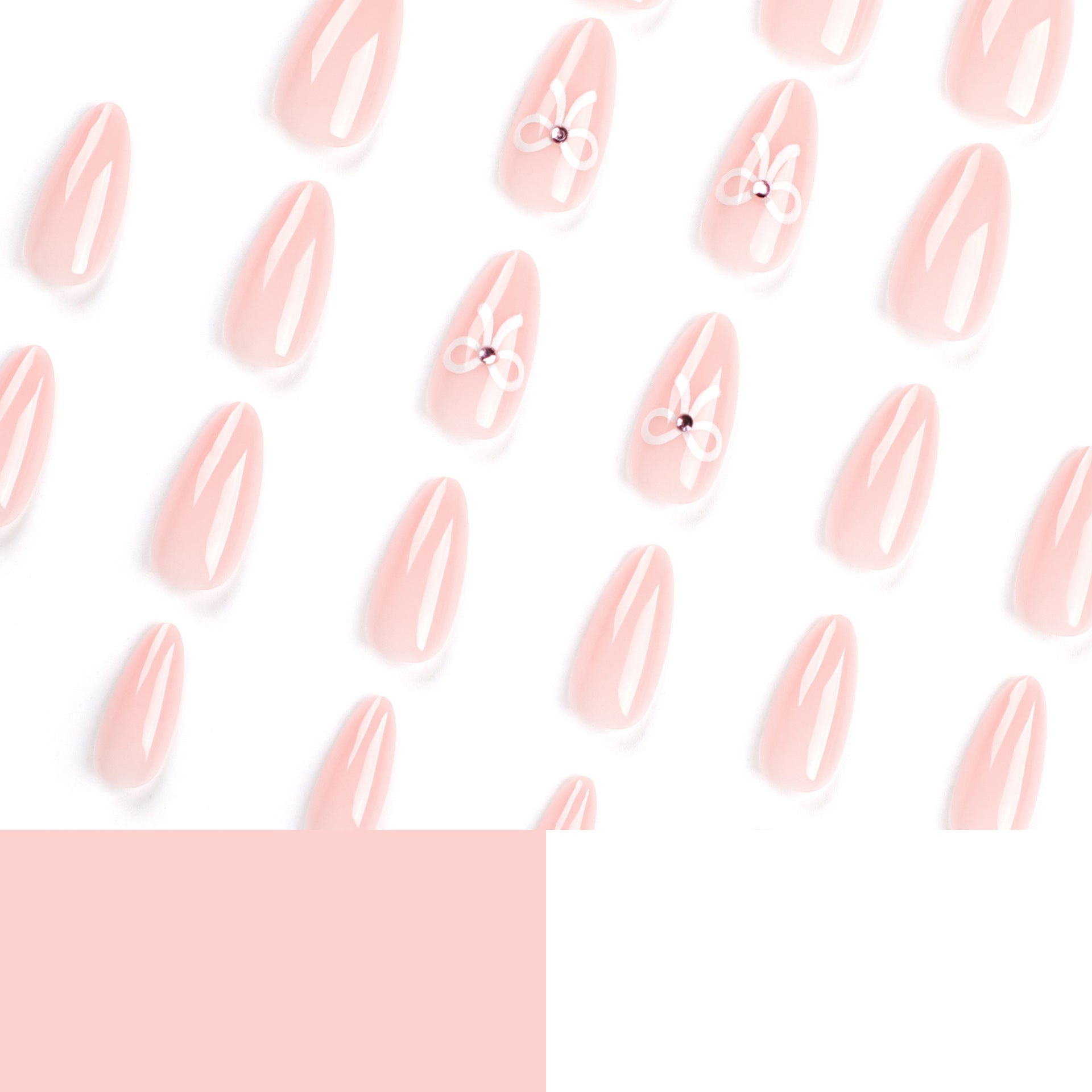簡約白蝴蝶結短款裸色Ins風穿戴甲 批發｜365nails