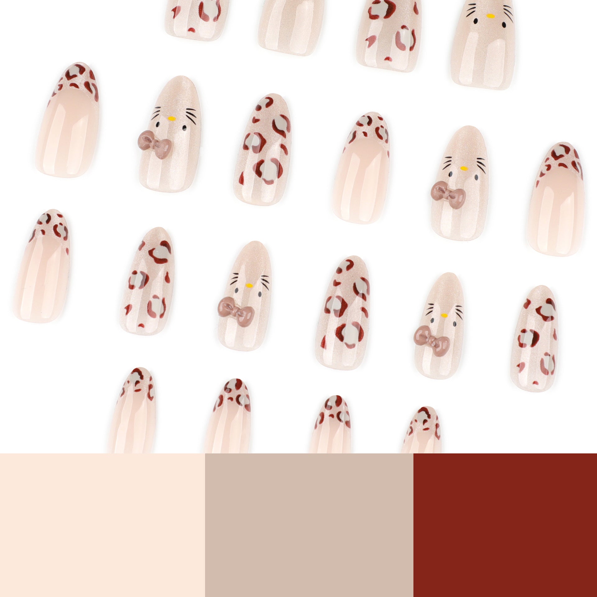 Leopard Nude Gradient Nails with Cute Animal Detail