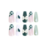 Press onable nails Art  Matcha Chessboard nails Art Whitening nails  Press onable nails Art Wholesale nails｜365nails