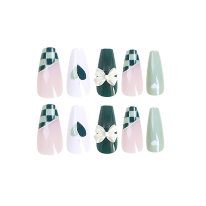 Uñas postizas Arte Matcha Uñas de tablero de ajedrez Arte Uñas blanqueadoras Uñas postizas Arte Uñas al por mayor｜365nails