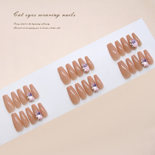 Pontas de unha pré-fabricadas, unhas puras, desejo, bola de diamante rosa, pilha brilhante, diamante, pérola, ins, vento, manicure removível, 30 peças ｜ 365 unhas