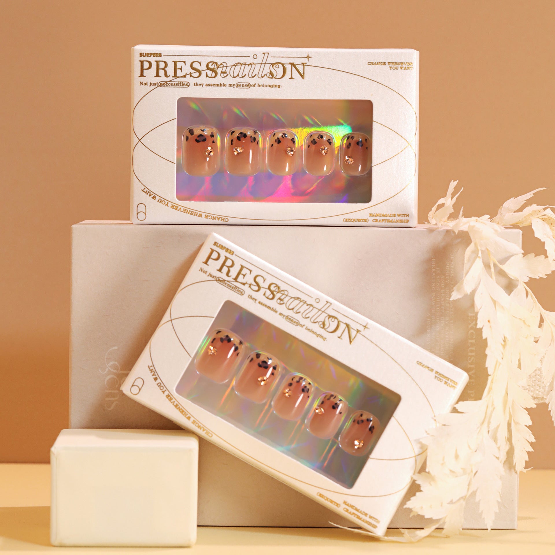 Estampado de leopardo francés de Maillard, caja de sentido avanzado, 30 piezas de arte de uñas, uñas postizas de gran venta al por mayor en Europa y América | 365nails