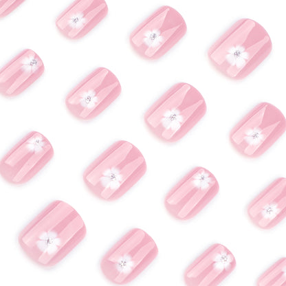 Uñas postizas pequeñas y frescas de verano con diseño de flores blancas sencillas al por mayor | 365nails