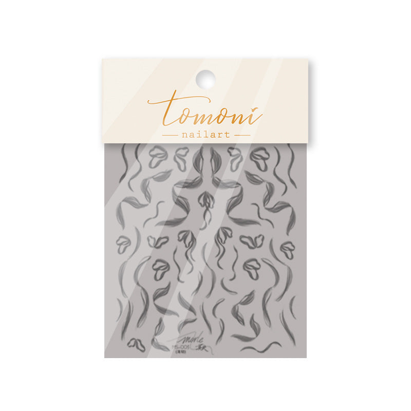 Minimalist Gray Ribbon – Elegant Line Art Nail Sticker Set