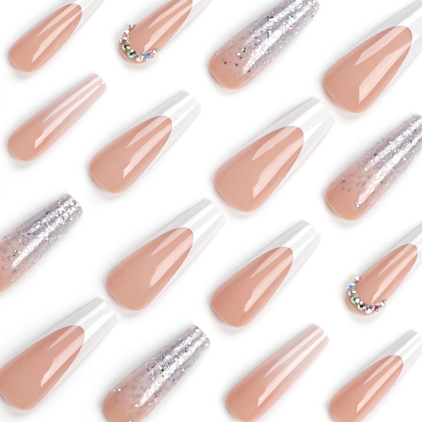 Classic French  wholesale glitter gradual change nail art color diamond point drill removable fake nail finished product｜365nails