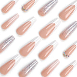 Uñas postizas francesas clásicas con purpurina, cambio gradual de color, punta de diamante, removible, producto terminado | 365nails