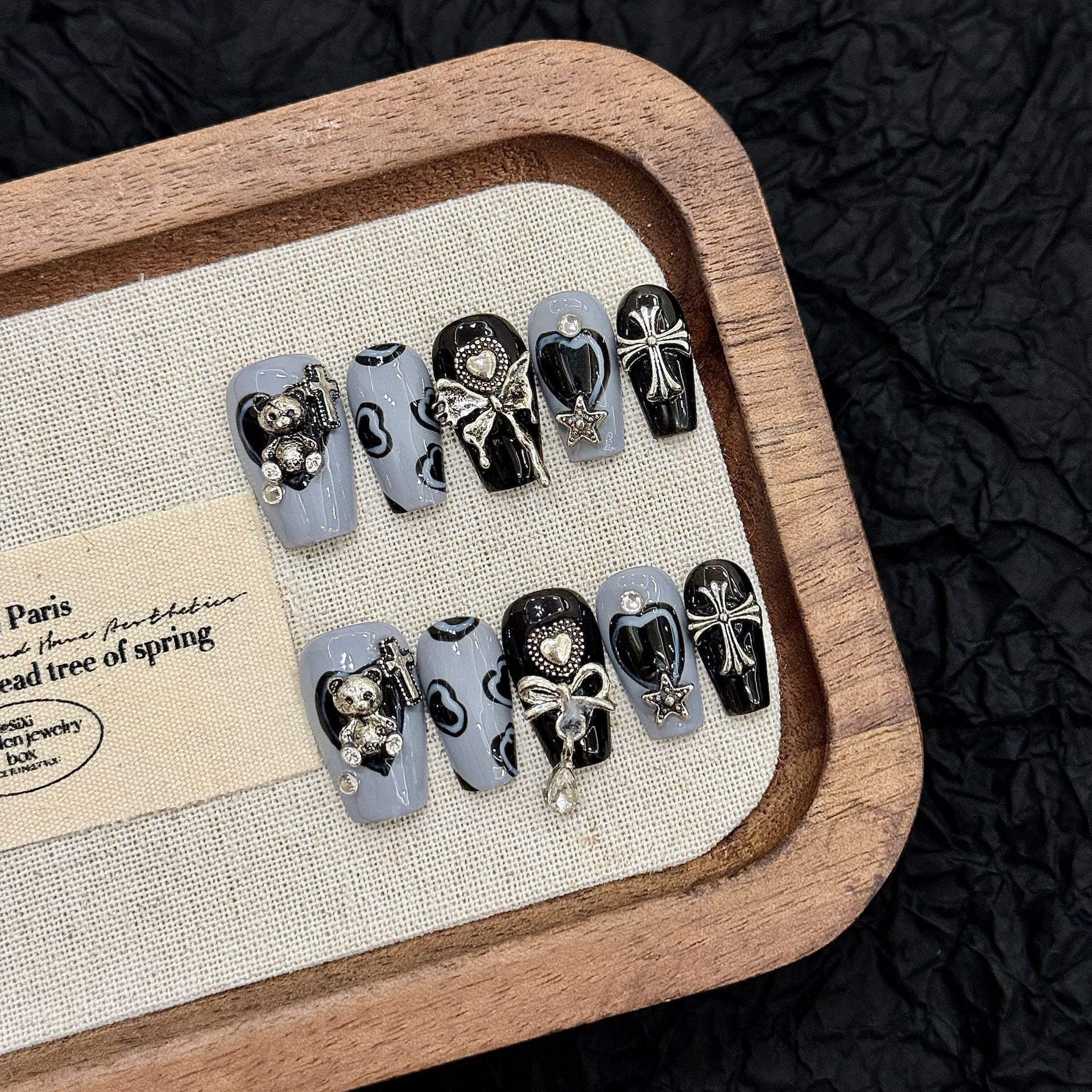 365nails: "Gothic Angel" – 3D Charms & Cross Handmade Coffin Nails