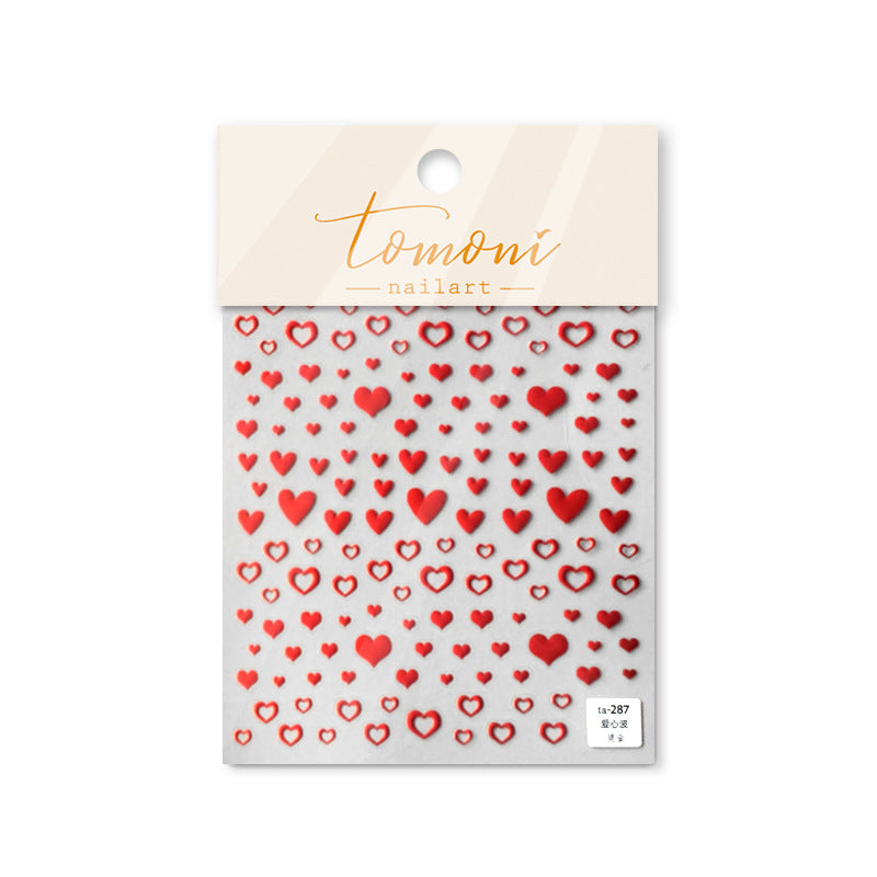 Red Heart Wave: "Love Heart Wave" – 5D Embossed Nail Sticker