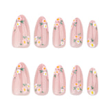 Flower fake nail manicure simple ins wind    spring and summer almond nail fake nails｜365nails