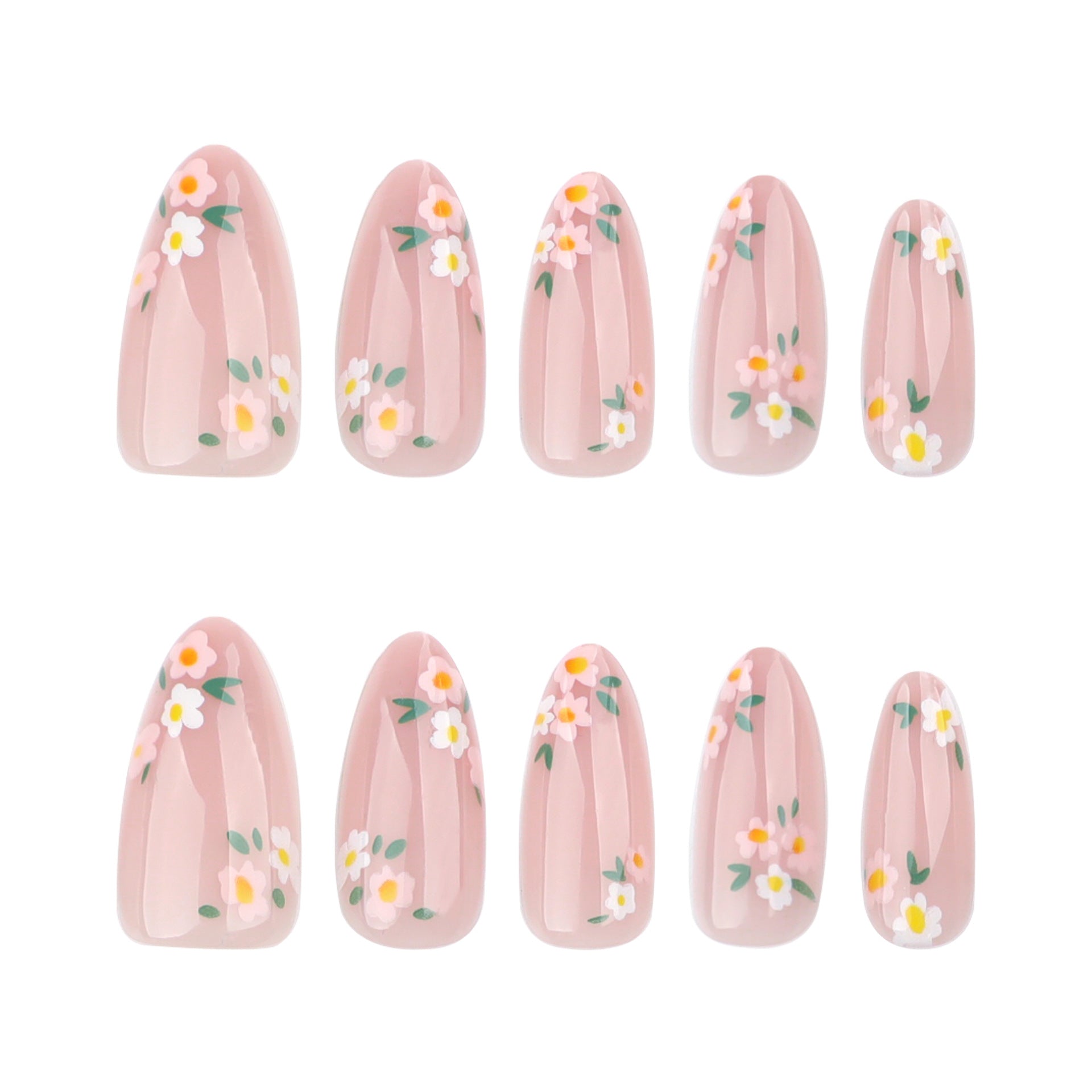 Flower fake nail manicure simple ins wind    spring and summer almond nail fake nails｜365nails