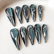 Midnight Chrome Wave Nail Set