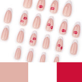 Classic French White Nail Art Nail Patch Short Almond False Nail Romantic Red Lip Print Solid Color Nail Patch｜365nails