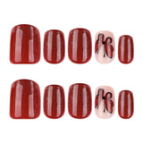 Red cat's eye flashes short square simple butterfly press-on nails