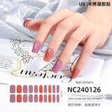 Semi-Cured Gel Nail Strips French Glitter Pink Sparkle Glossy Set (MOQ=3)