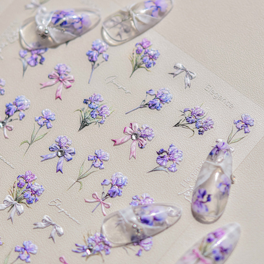 Iris Flower: "Purple Iris" – 3D Crystal Nail Sticker