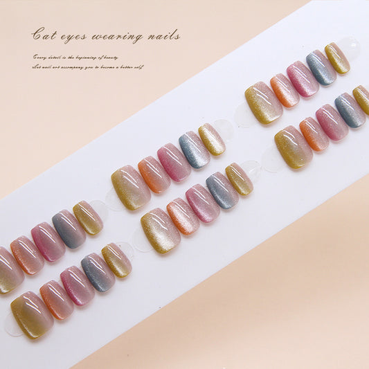 Nail Tips Candy color, light-chasing cat eye, press on nails, removable short T nail piece, nail piece,  prefabricated nail, divided into 30 pieces｜365nails