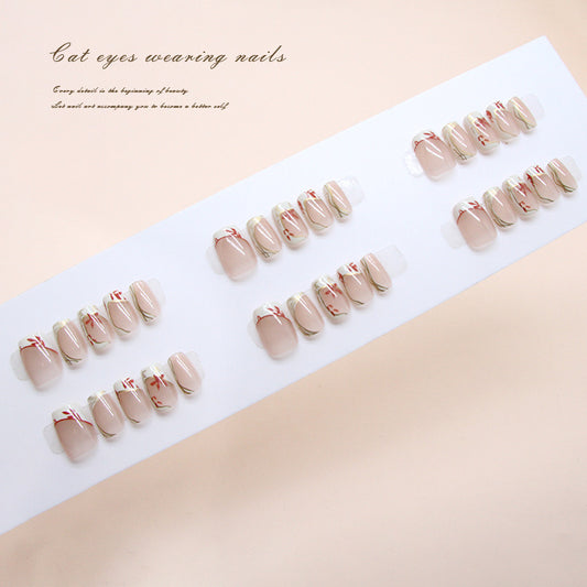Nail Tips  Prefabricated Nail Cream Yellow French Phnom Penh Flowers Gentle Temperament Girls Fashion Versatile Detachable Wear Nail Points｜365nails