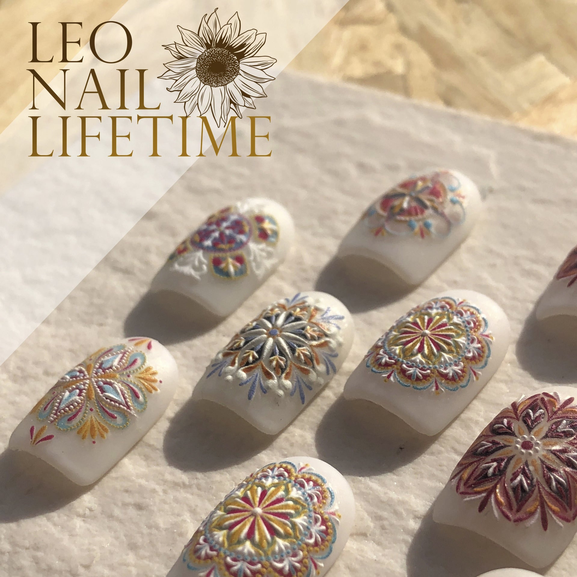 波西米亞曼陀羅圖案：「Leo 的波西米亞之夢」 – 5D 浮雕甲貼