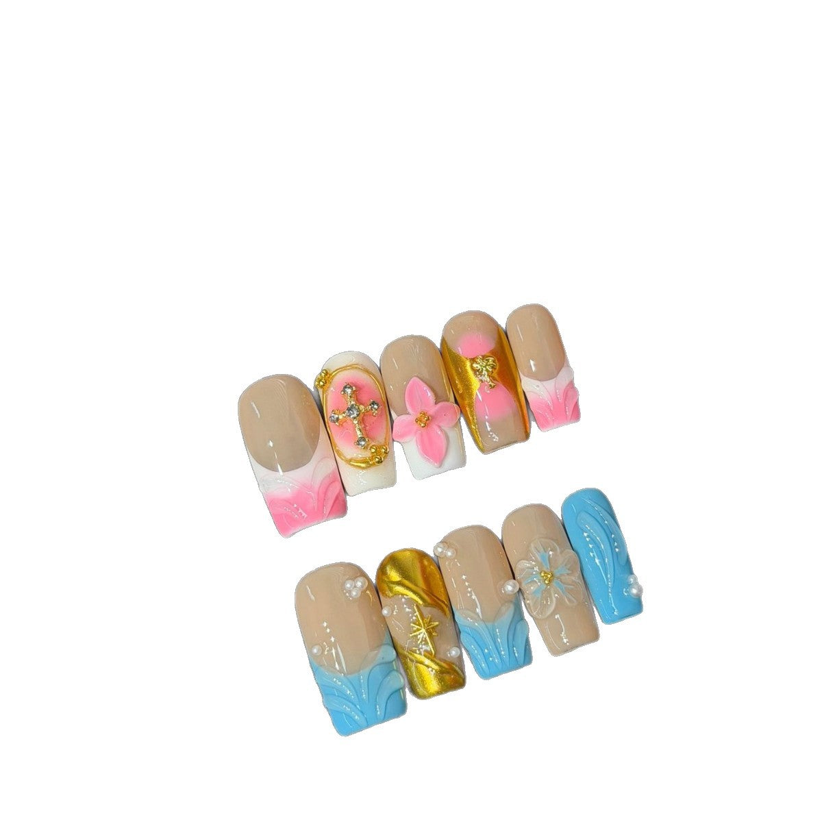 365nails: Floraison tropicale – Ongles forme carrée faits main, fleurs 3D et dégradé