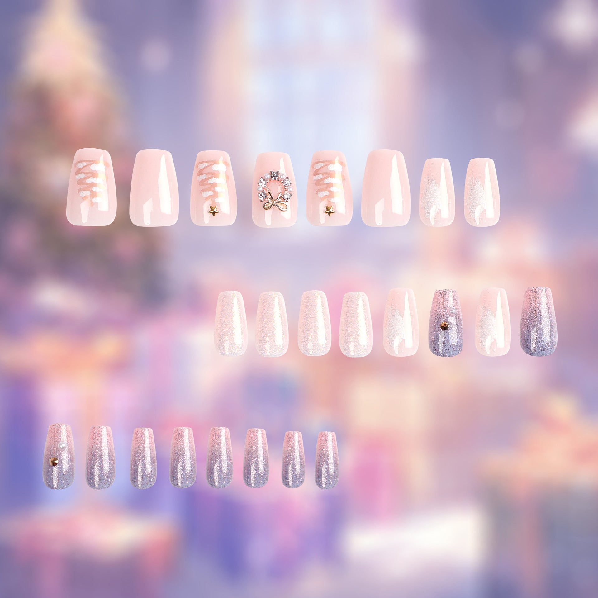 Explosão de unha postiça de Natal Unha de balé finalizada Adesivo de manicure francesa Adesivo de unha Unha removível e usável ｜ 365 unhas