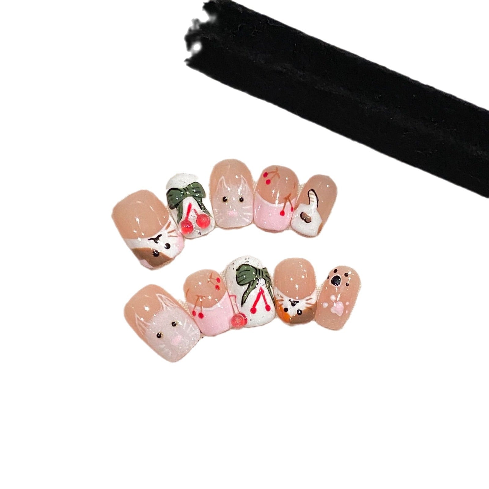 365nails: "Sweet Zoo" – Unhas Curtas Quadradas com Animais e Cerejas