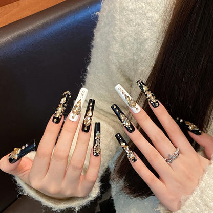 Extra long funny cartoon cute handmade nails personalized  hand-painted fake nails removable nail | 365nails