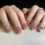 press-on nails Pink cat eye Diamond Diamond Short Round Nail Art Nail Art Sheet Finished Product  Solid Color Nail Art Sheet Removable｜365nails